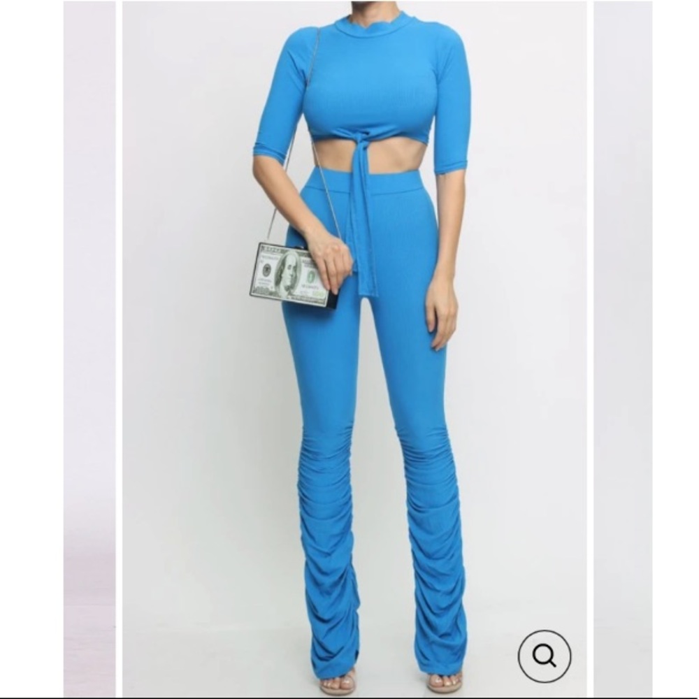 🪡SASSY🪡 RUCH CROP TOP SET in TURQUOISE🪡